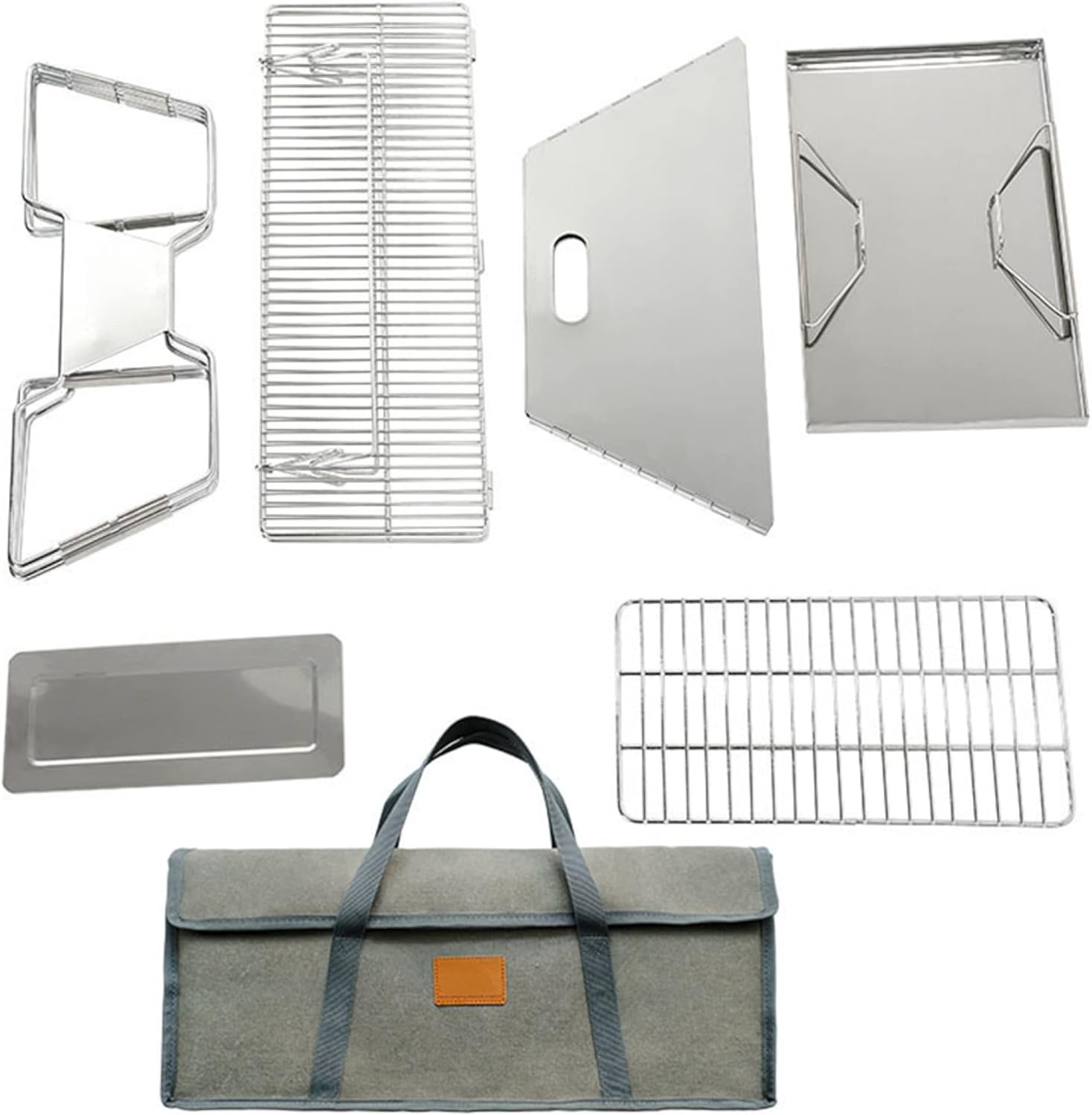 Folding Campfire Grill Stainless Steel Camping Fire Pit Portable Wood Stove Burner Charcoal BBQ Grill with Carrying Bag for Outdoor Travel Hiking(Rectangular)