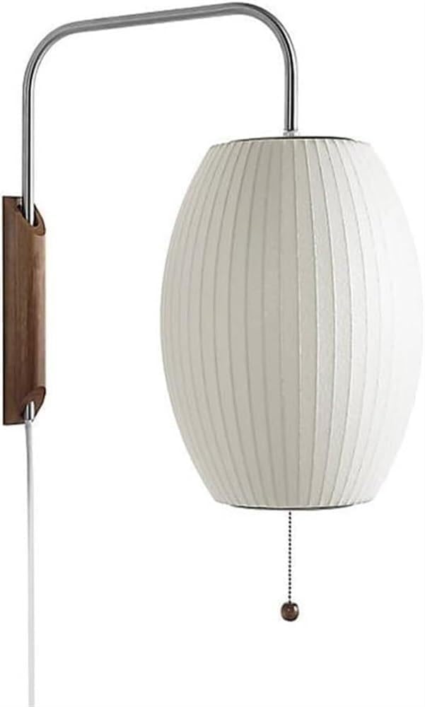 Rizozy Fabric Shade Wood Plug in Wall Sconce Swing Arm Bedside Wall Light with White Oval Silk Wabi Sbai Wall Sconces Japanese-Style Home Decor Retro Bedroom Wooden Wall Lamp, Z-1024