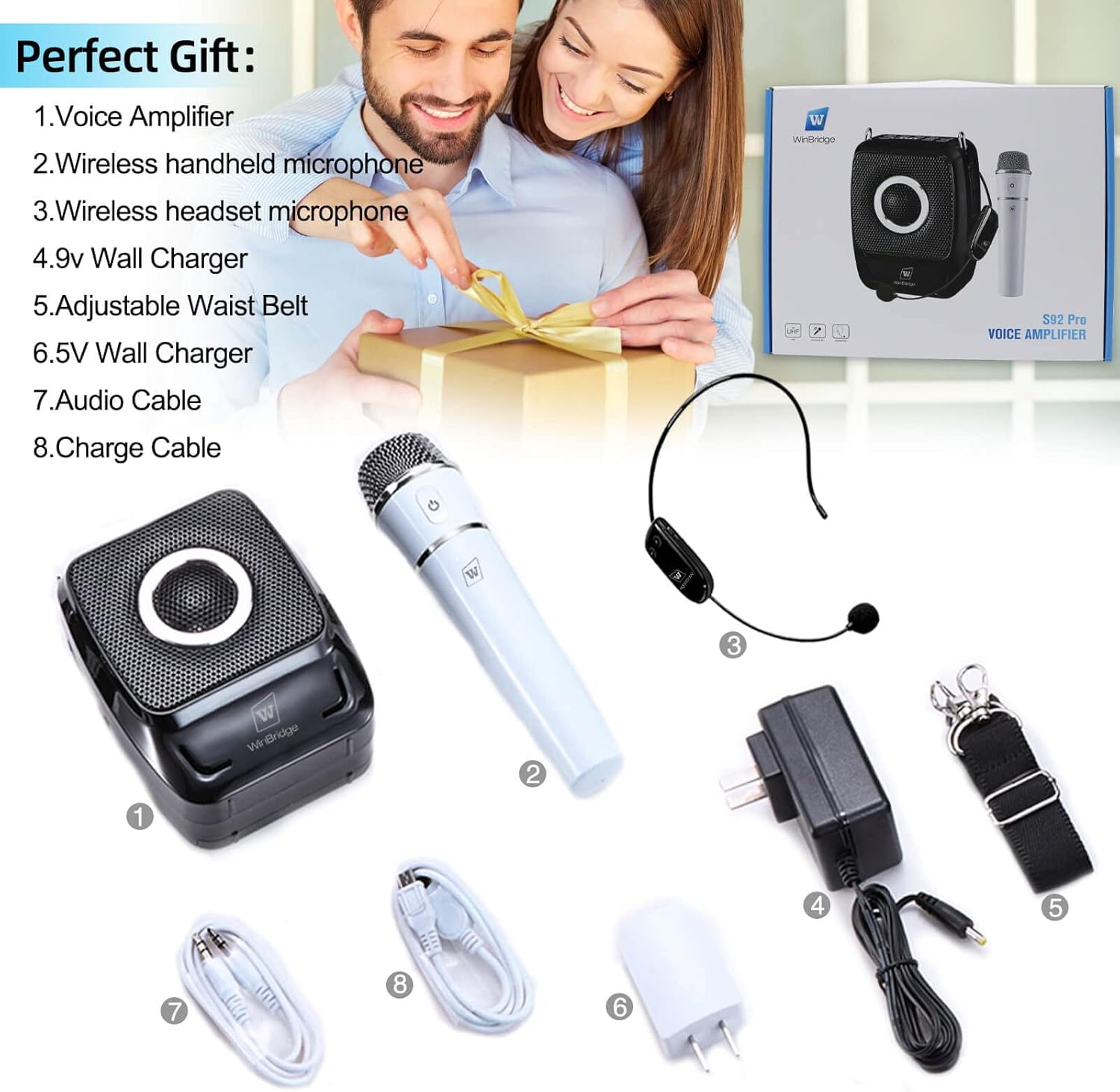 Voice Amplifier with Dual Professional Microphones Wireless-25W Portable Microphone and Speaker Pa System, Bluetooth Speaker with Microphone Megaphone for Teachers Outdoor Indoor ect