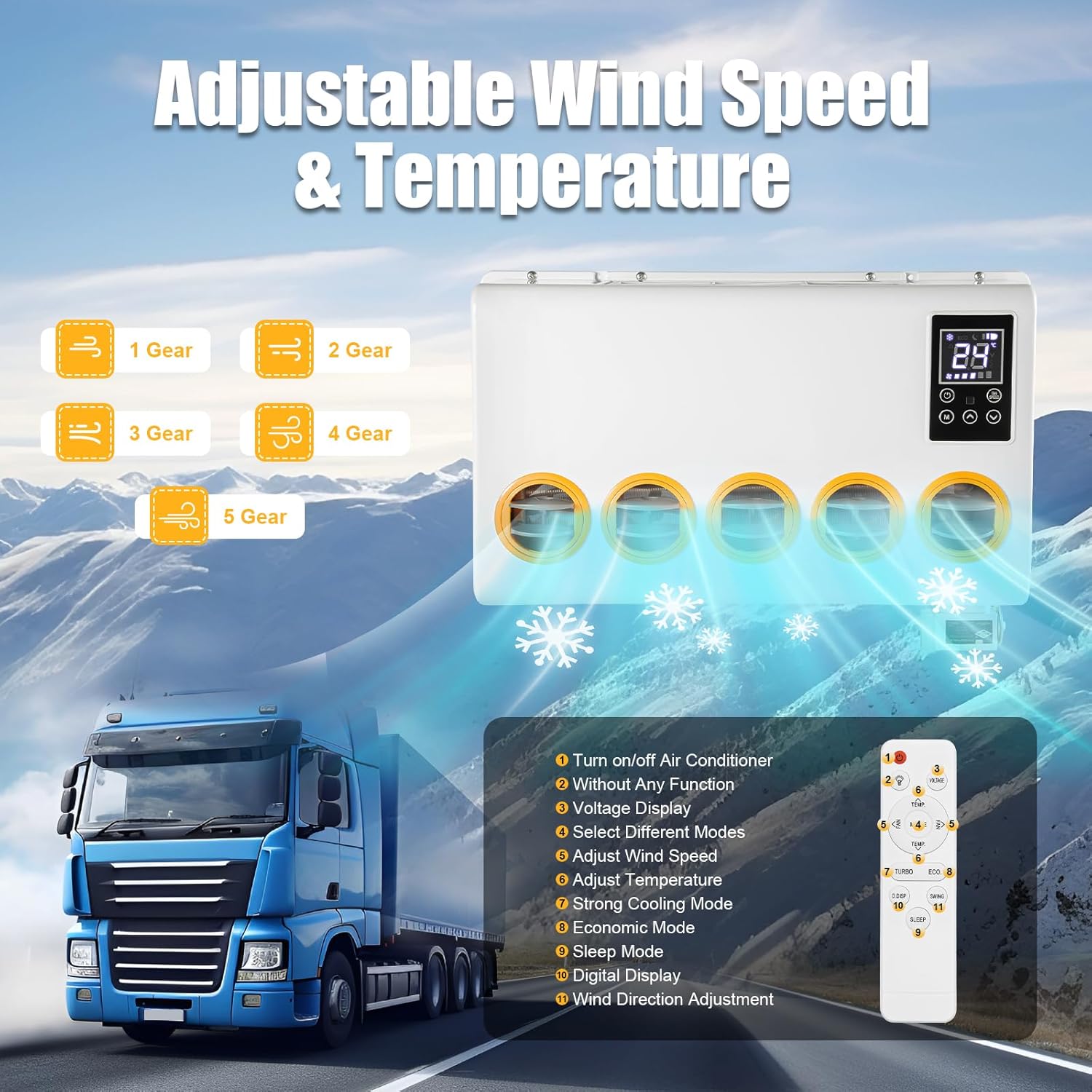 Truck Cab Air Conditioner 12V Air Conditioner 6800BTU A/C Unit RV Camper Accessories 2000W Cooling Power Fast Cooling Portable Air Conditioners for Trucks, RVs, Direct Replacement | US STOCK