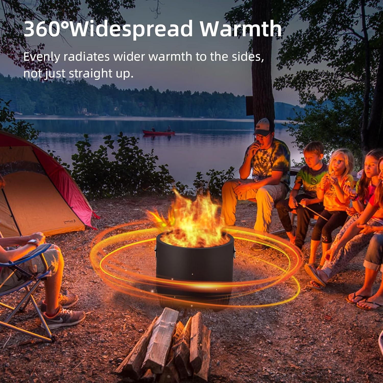 PioneerWorks Outdoor Mini Fire Pit - Iron Steel, Ideal for Backyard, Camping, Picnics, Includes Firehook, 16in Diameter.