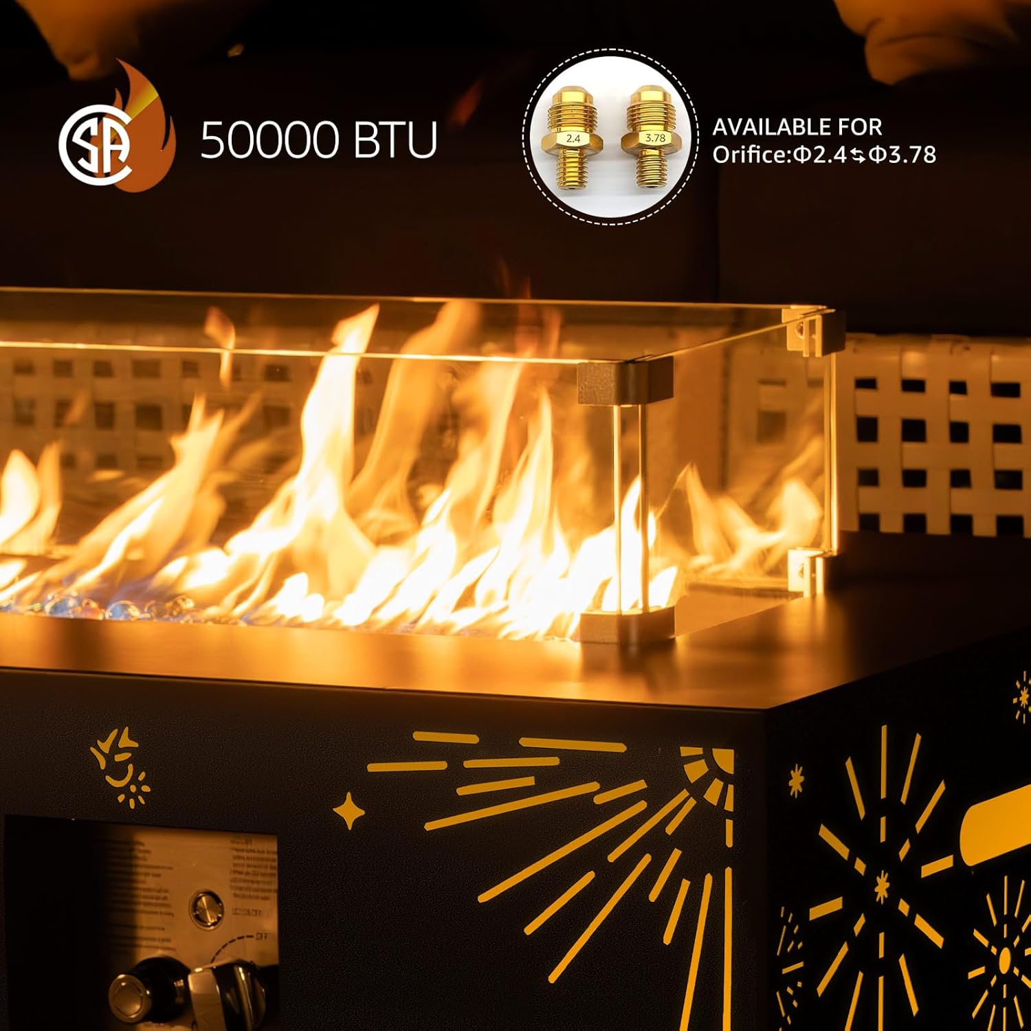 Propane Fire Pit Table for Outside Patio with Gas Tank Table, Contemporary Outdoor Firepit with Glass Rocks, Wind Guard and Cover, 42'' Fireplace All Weather Resistant, Dark Grey