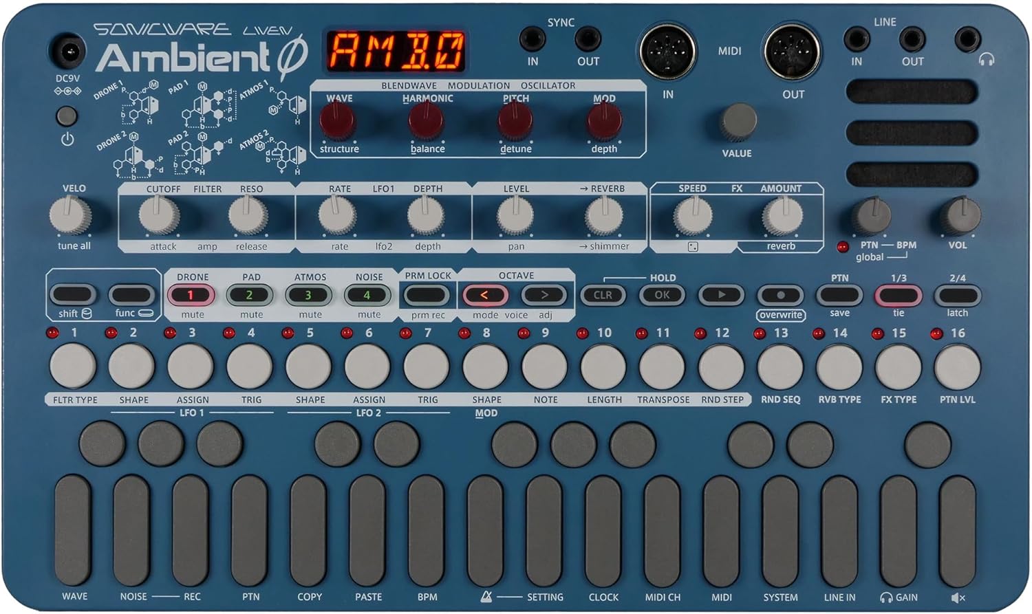 Sonicware Liven Ambient Ø [Soundscape Synthesizer] 4-Layer Ambient Generator for Drone, Pad, Atmos & Noise—Delay, Reverb, Wavetable Synth, Portable with Built-in Speaker & Battery Power