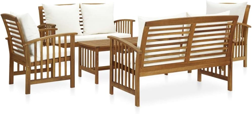 5 Piece Patio Lounge Set with Cushions Solid Acacia Wood,Vintage Acacia Wood Outdoor Patio Set with Cushions and Coffee Table for Garden, Courtyard, and Backyard Patio Furniture Sets, Outdoor Furnitur