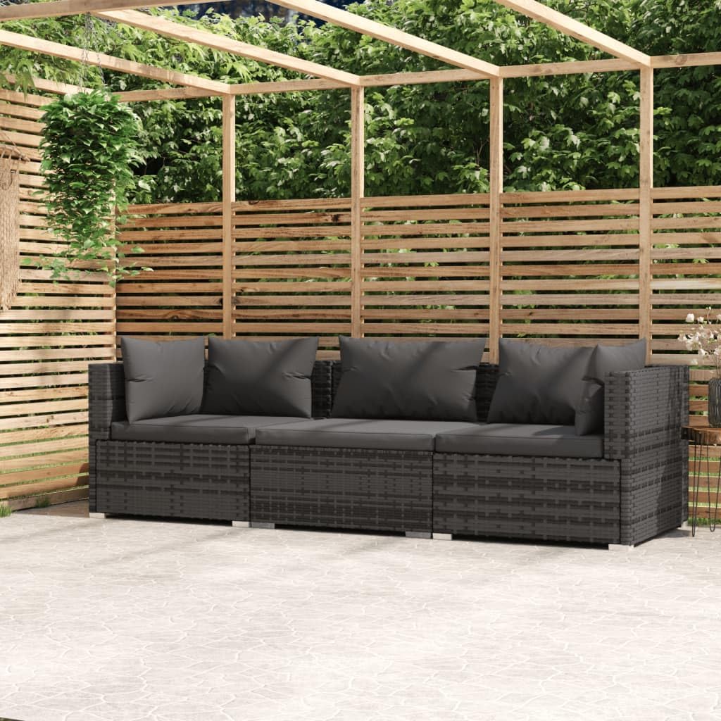 Furniture Sets Wicker Patio Furniture 3 Piece with Cushions Gray Poly Rattan,Stylish and Durable 3Seater Patio Sofa for Indoor and Outdoor Relaxation Garden Conversation Sets