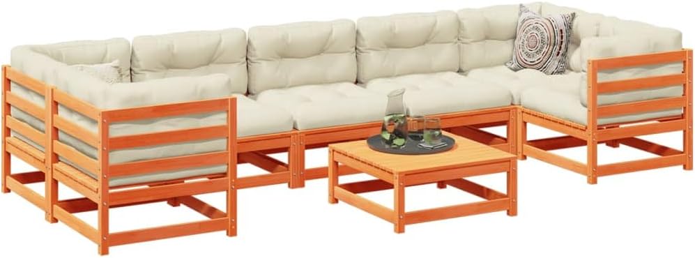 8 Piece Patio Sofa Set Wax Brown Solid Wood Pine, Patio Furniture Sets, Outdoor Furniture