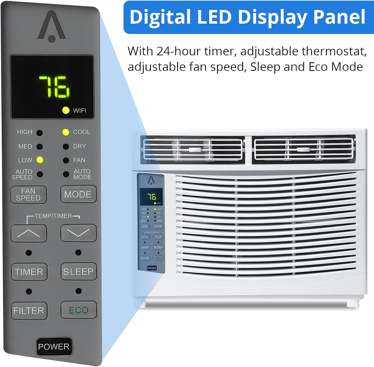 6000 BTU Window Air Conditioner – Small Room AC Unit Cools Up to 250 Sq. Ft., Portable AC with Remote Control, Quiet Operation, Dehumidifier & Fan for Bedroom, Office, Home