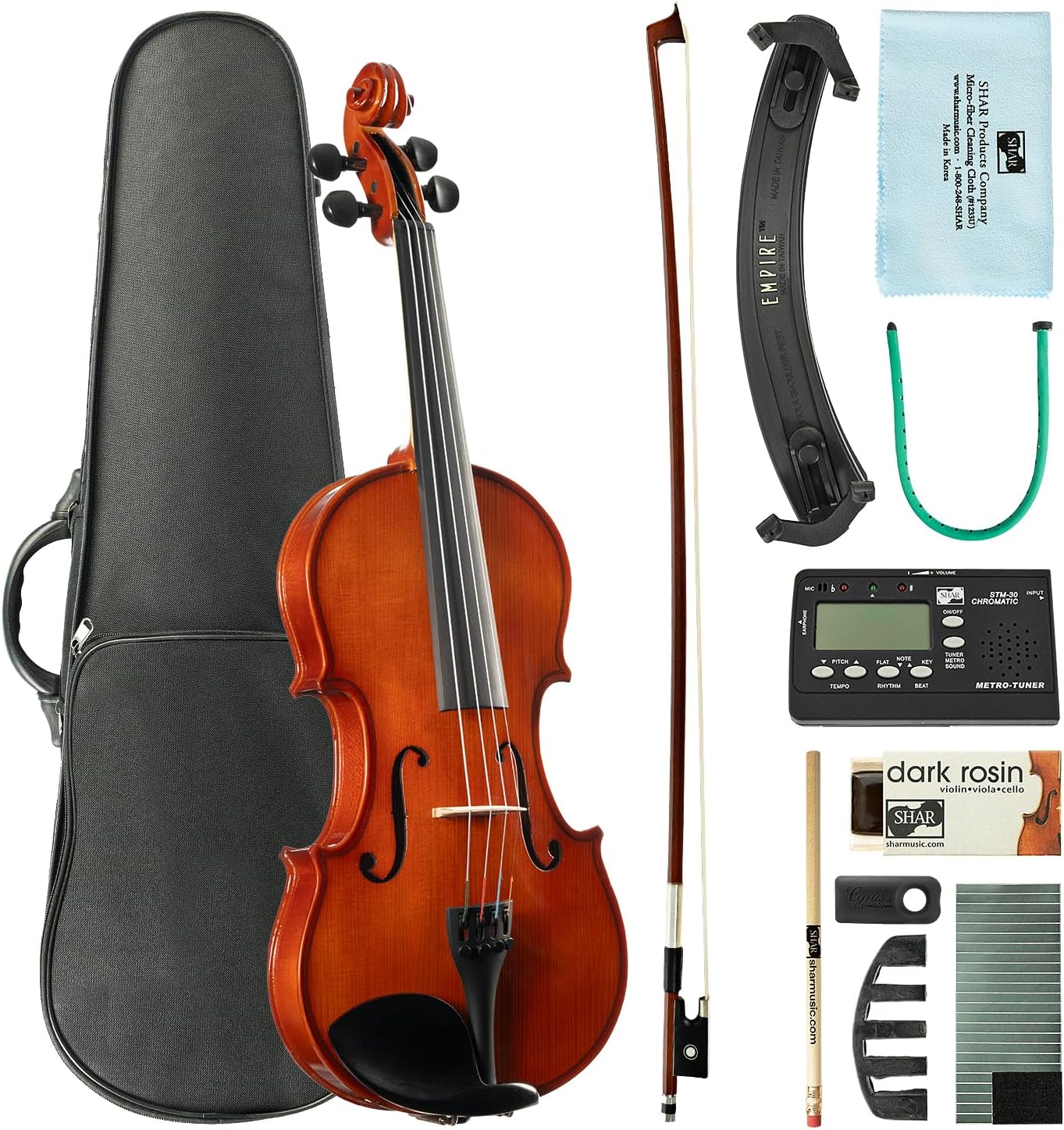 Full Size 1/2 Violin for Beginners, Violins Starter Kit for Student& Adults, Solid Wood Beginners Violin with Case, Bow, Rosin & All Accessories, Complete Handmade Fiddle Set
