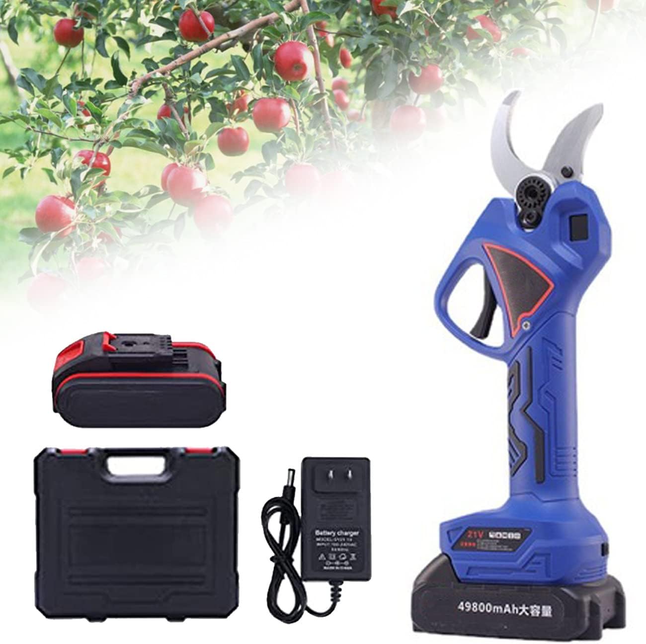 Cordless Branch Pruner,Professional Pruning Shears,Electric Pruning Shears with Rechargeable Lithium Battery,40mm Cutting Diameter for Branch,Orchard,Bush,Garden,2xbattery