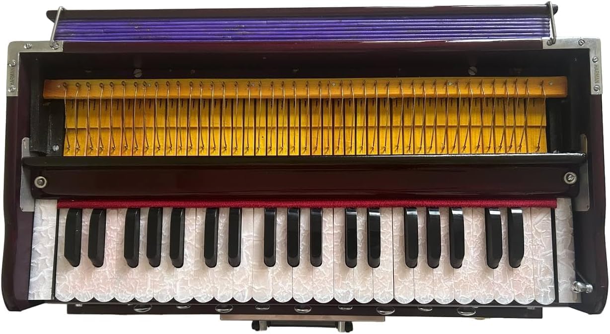 Folding Harmonium Instrument, 9 Stopper, Rosewood Color, 3 1/2 Octave, Coupler, Indian Musical Instrument