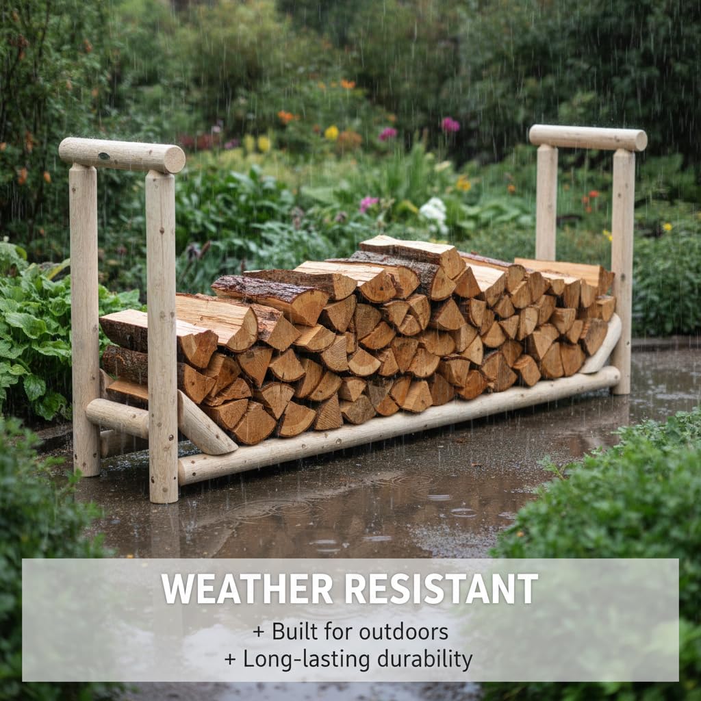 Heavy-Duty Firewood Rack for Outdoor Wood Storage – 12 ft. Natural Firewood Rack Outdoor Log Holder – Fire Wood Storage Racks, Keeps Woods Dry, Neat & Ready for Fireplace, Porch & Backyard Use