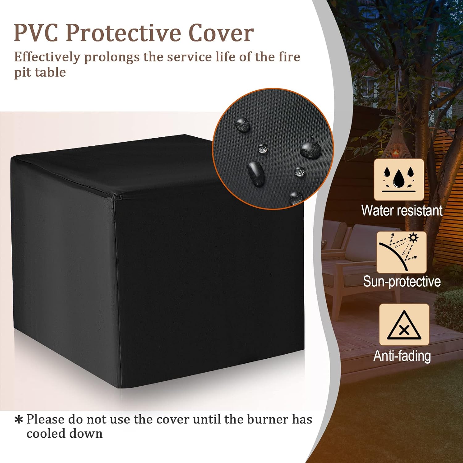 Tangkula 28 Inch Outdoor Square Fire Pit Table, Patiojoy 50,000 BTU Propane Gas Fire Table with Fire Glasses & PVC Protective Cover, Easy Ignition System, Patio Fire Table for Backyard, Poolside