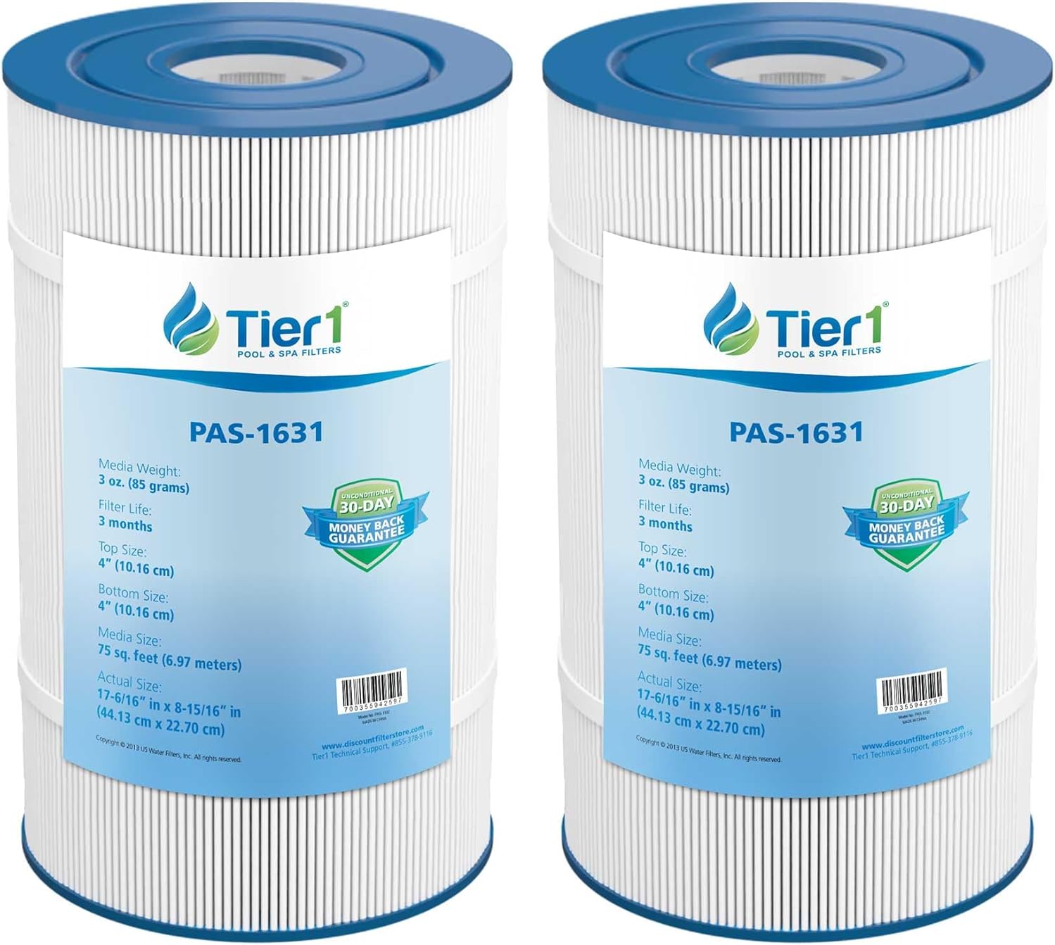 Tier1 Replacement for Waterway Clearwater II 75 Pool Filter Cartridge – 2 Pack | Compatible with Unicel C-8411, Pleatco PWWCT75, Filbur FC-1255 | 17-3/8