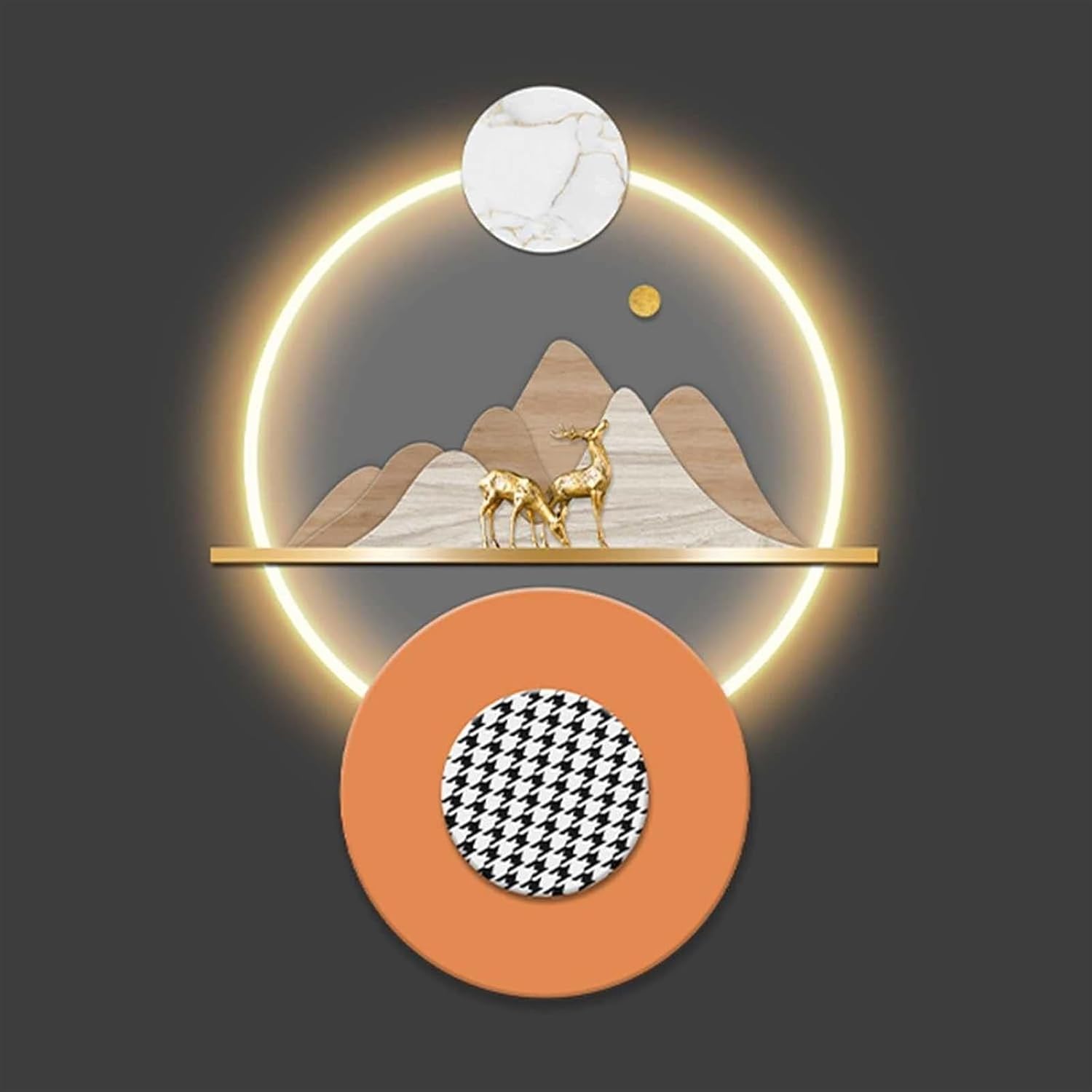 3D Metal Wall Art Decor with LED lighting Metal Wall Art Decorations Elk Natural Scenery Hanging Dimensional Hanging Iron Wall Sculptures Office Home Decorations ( Color : K , Size : 70*100CM/28*40