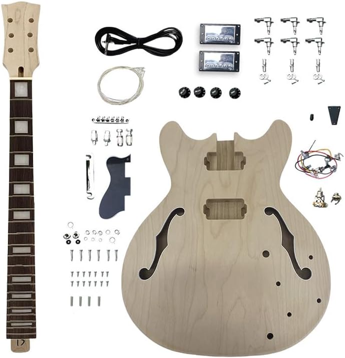 Semi-hollow Electric Guitar Kit, Maple Neck & Body, Rosewood Fretboard, 24.75