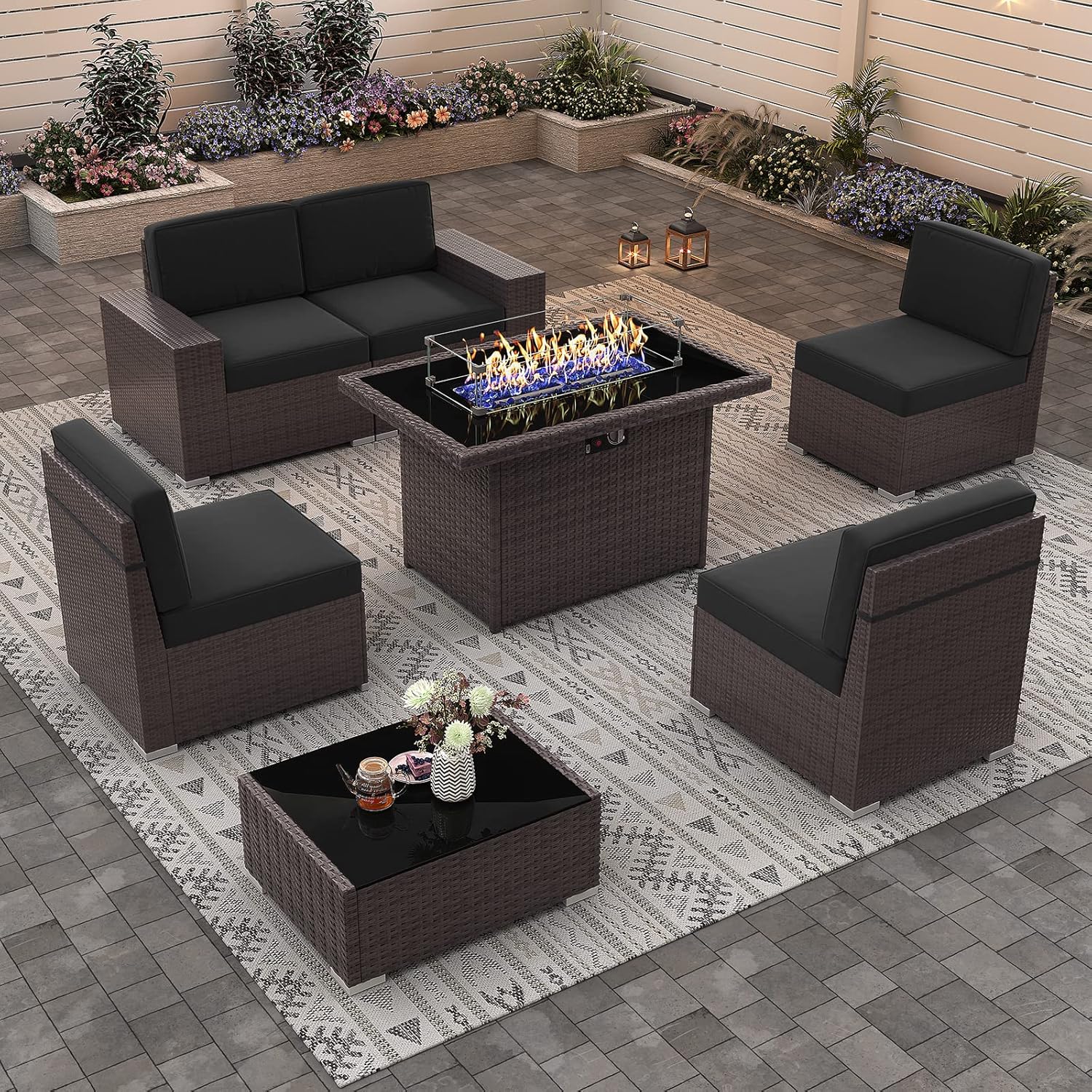 7 Pieces Patio Furniture Conversation Sofa Set with 44