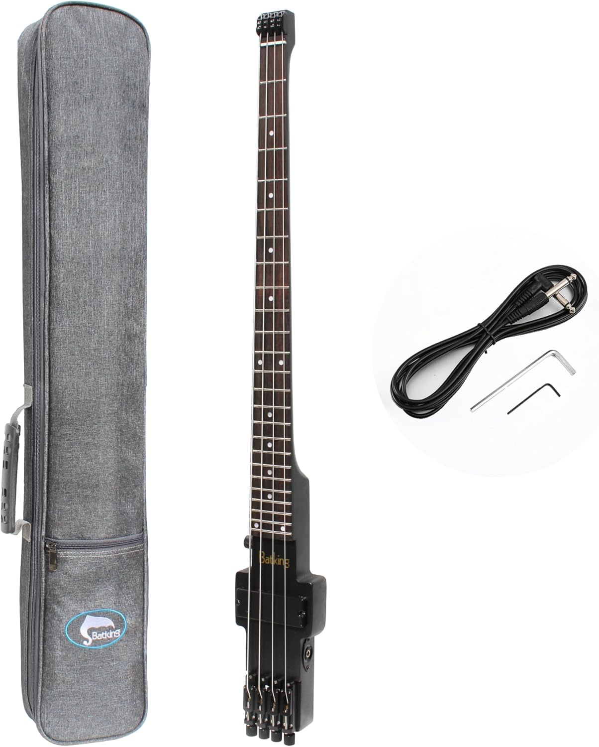 Batking Travel Bass Guitar Electric Headless Bass, 4 Strings Electric Bass with Gigbag & Truss Road & Wire