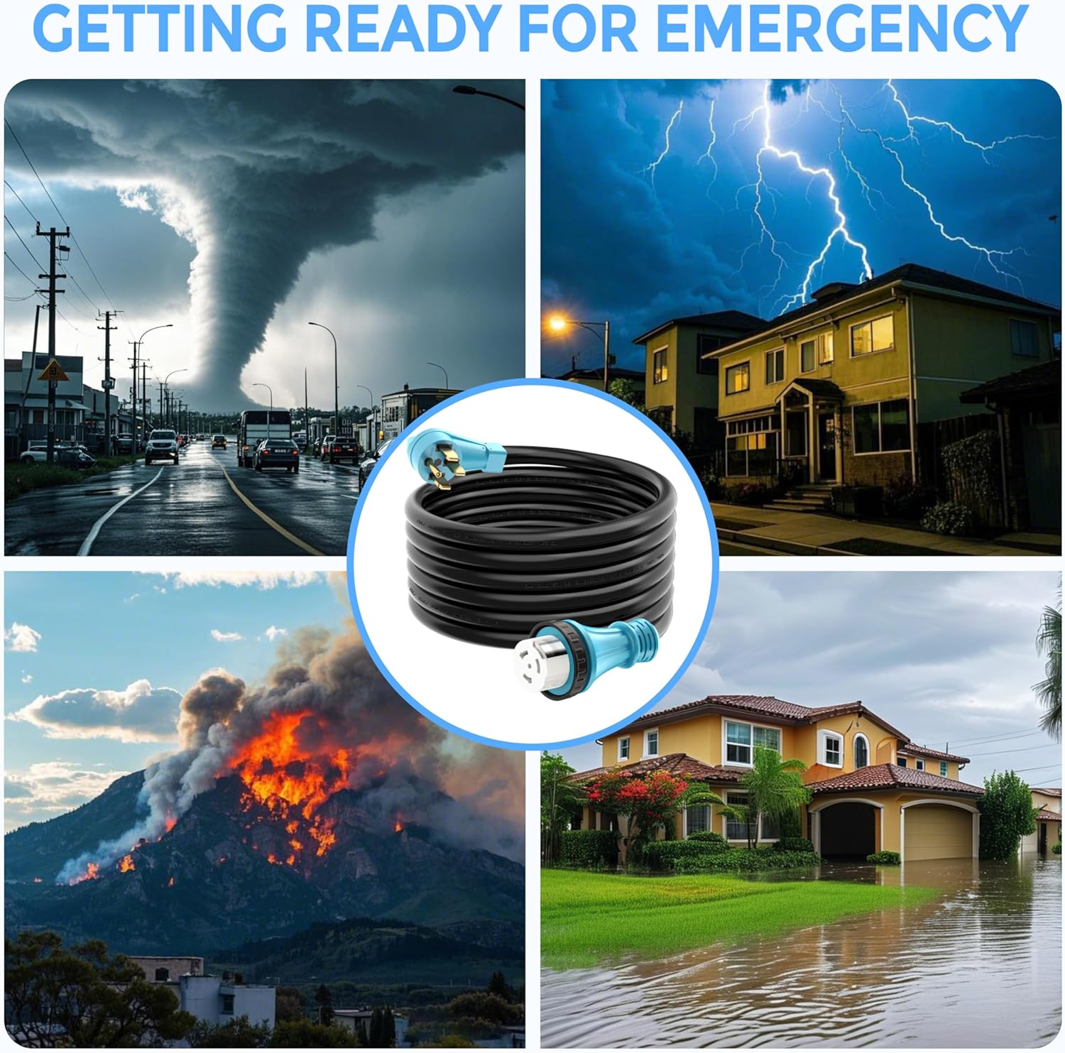 CircleCord UL Listed 50 Amp 25 Feet RV/Generator Cord with Locking Connector, Heavy Duty 6/3+8/1 Gauge STW Wire, 14-50P Male and SS2-50R Twist Locking Female for RV Camper and Generator to House