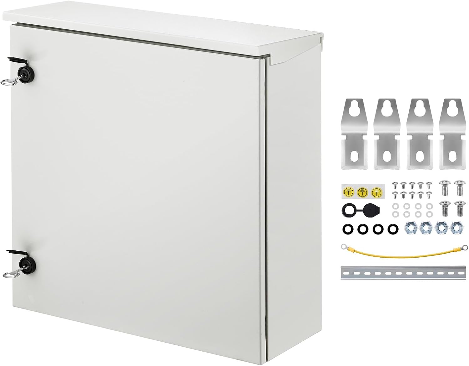 VEVOR Electrical Enclosure, 24'' x 24'' x 8'', NEMA 4 Outdoor Enclosure, IP65 Waterproof & Dustproof Cold-Rolled Carbon Steel Hinged Junction Box for Outdoor Indoor Use, with Rain Hood