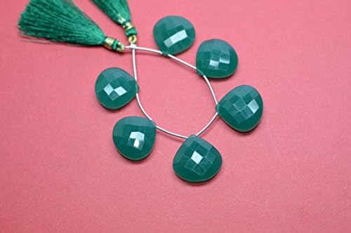 3 Matched Pair 21mm Green Onyx Microfaceted Large Size Heart Briolette Beads