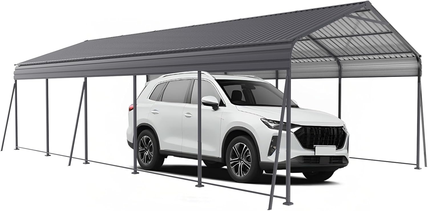 Heavy Duty Galvanized Steel Carport Canopy Car Ports - Commercial Grade Metal Garage Shelter Carports Car Port for Cars, Trucks, Boats & Outdoor Storage,13×26.5FT