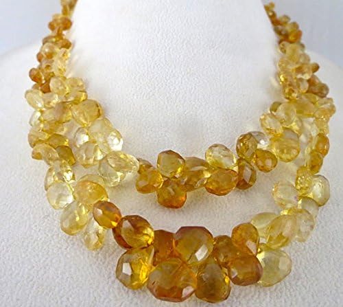 Natural CITRINE Heart Shape BRIOLETTE BEADS Necklace 16 INCHES 11MM TO 5MM