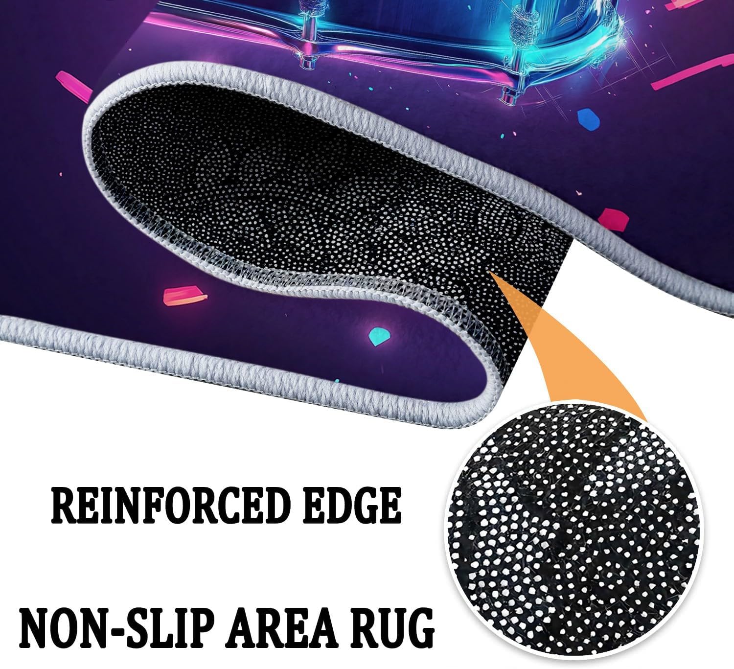 6 ft Round Area Rug for Living Room Bedroom Carpet Game Art Style Neon Drum Entryway Bedside Mat Easy Cleaning Home Decor Circle Floor Rug Music Drum Machine Washable No Slip Rugs