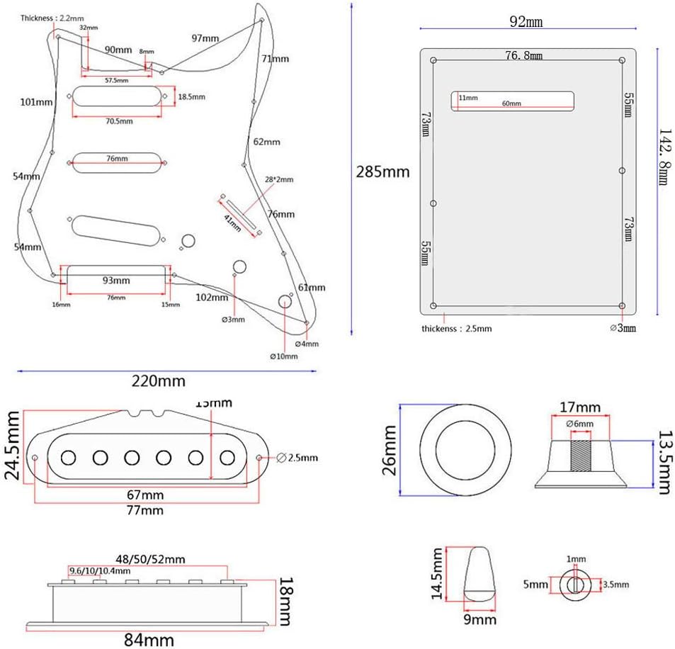 Black ST Style Electric Guitar Full Set DIY Accessory Kit Including Prewired Pickguard, SSS Pickups and Other Accessories