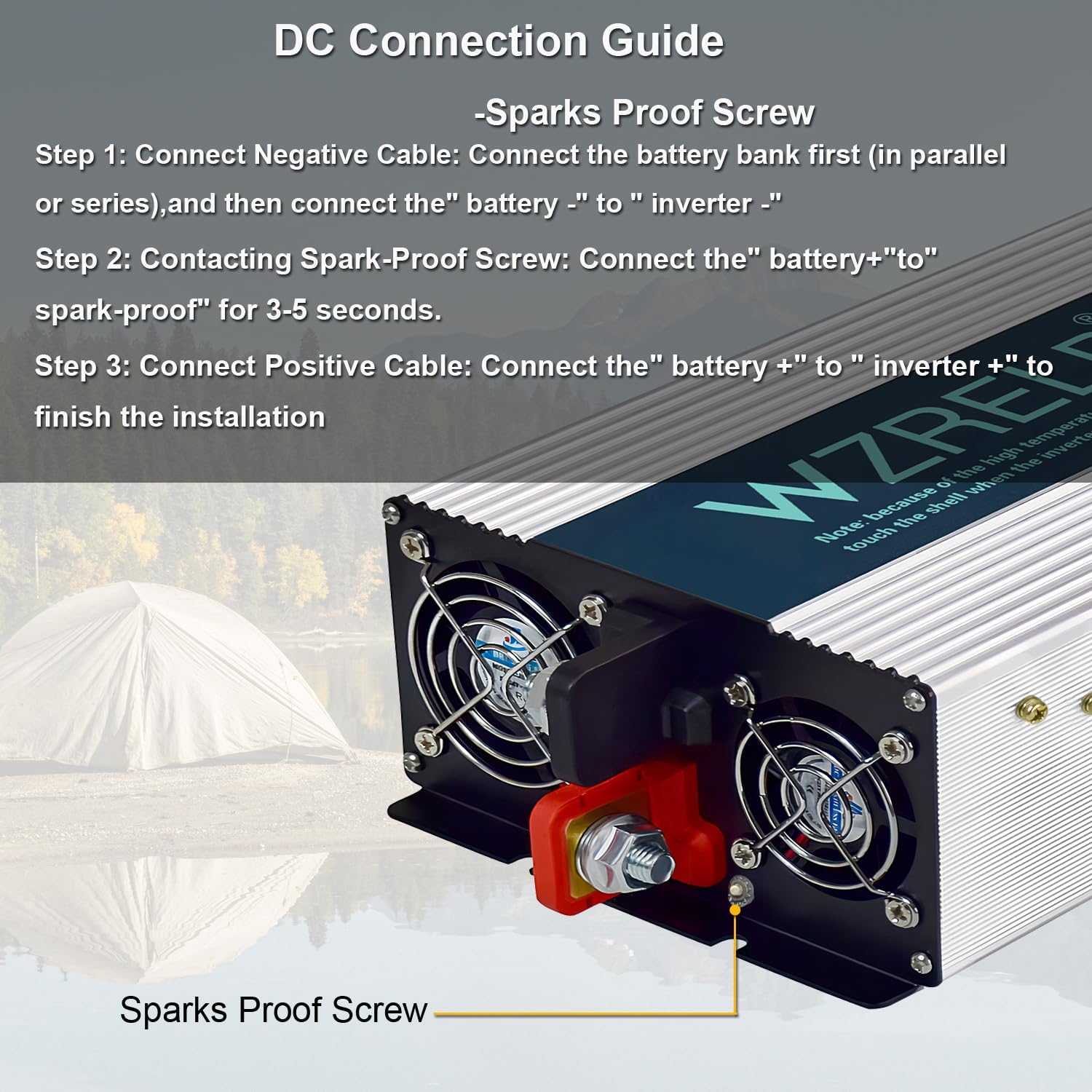 WZRELB 4000W Pure Sine Wave Inverter, Car Power Inverter 72V DC to 110V 120V AC Converter for RV, Truck, Solar, Outdoor with Dual AC Outlets, Hardwire Port, Surge 8000W, LED Display,Off-Grid