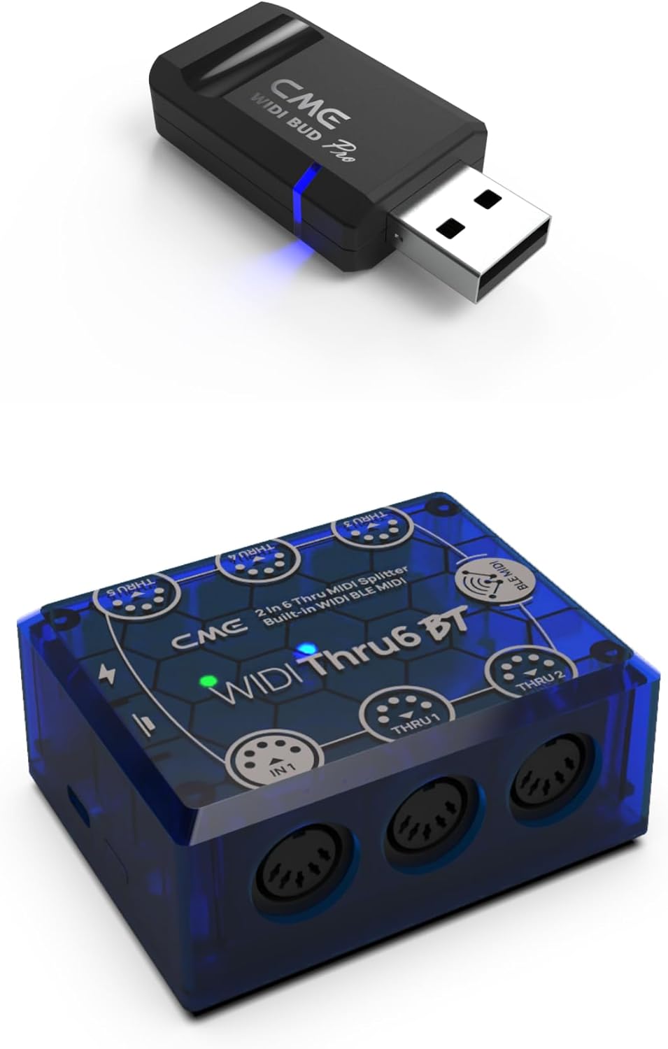 CME WIDI Thru6 BT + WIDI Bud Pro - Advanced Bluetooth MIDI Interface Kit for Computer, Laptop, Mobile Device + Hybrid MIDI Thru with Wired and Wireless Connectivity
