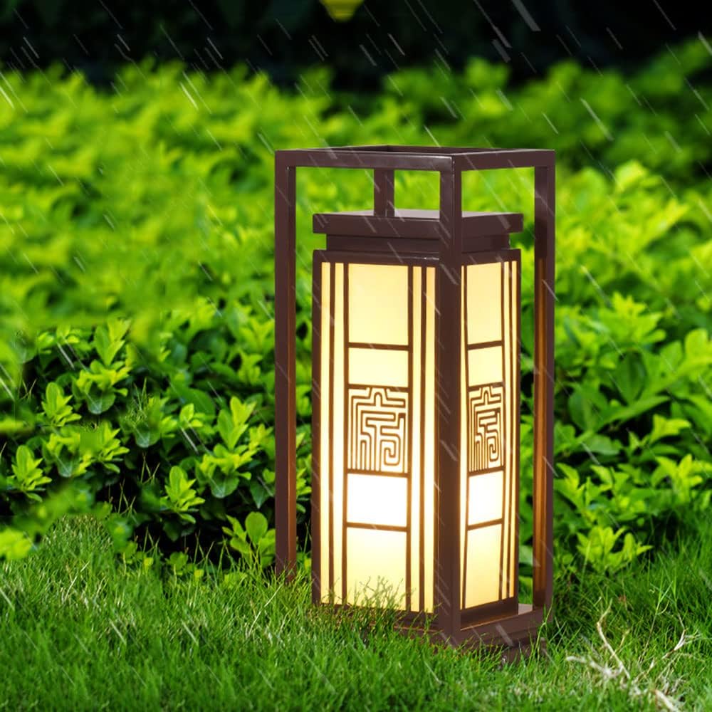 Pillar Lights Outdoor, Set of 1 Chinese Lawn Landscape Lighting Waterproof Ip65 Exterior Pole Lantern Light, Brown Husing Community Villa Lamp Walkway Lights,50cm/19.7in