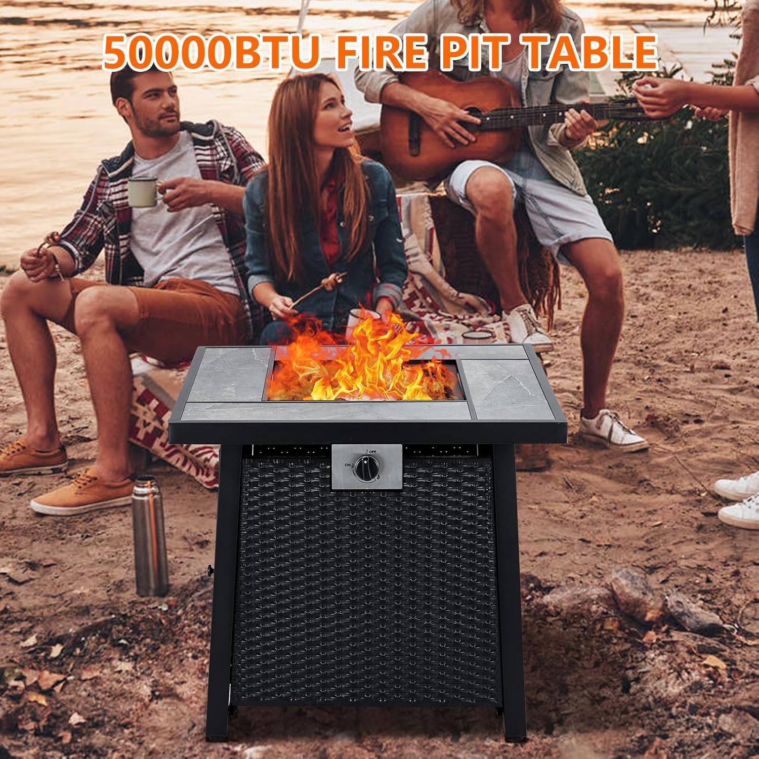 28 Inch Propane Fire Pit Table, 50000BTU Rectangle Fire Table with Cover, Sturdy Steel and Iron Fence Surface, CSA Safety Certified, Companion for Your Garden