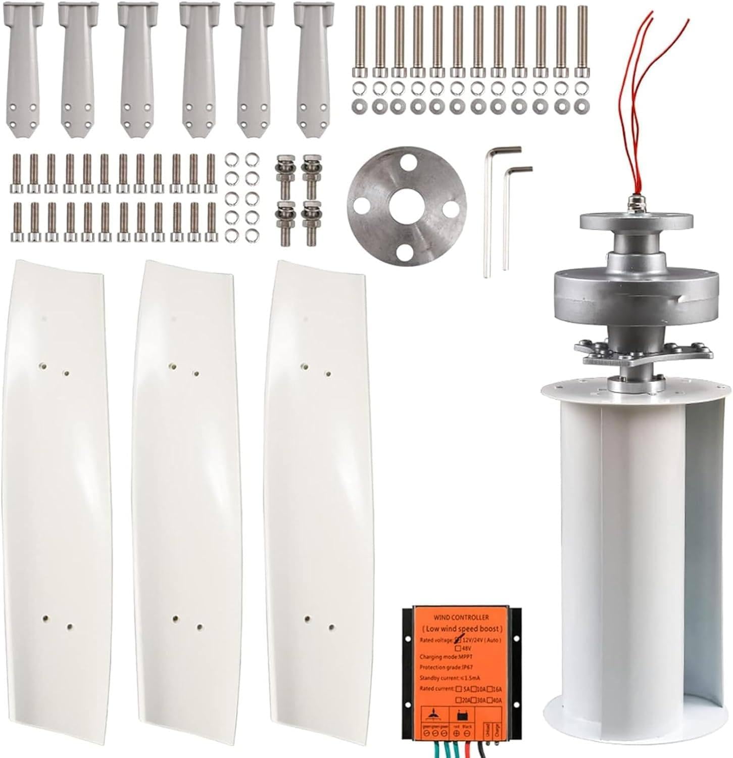 Wind Turbine Generator Kit, 6000W 12V-24V-48V-220V Vertical Helix Wind Power Turbine with Charge Controller for Marine, RV, Home