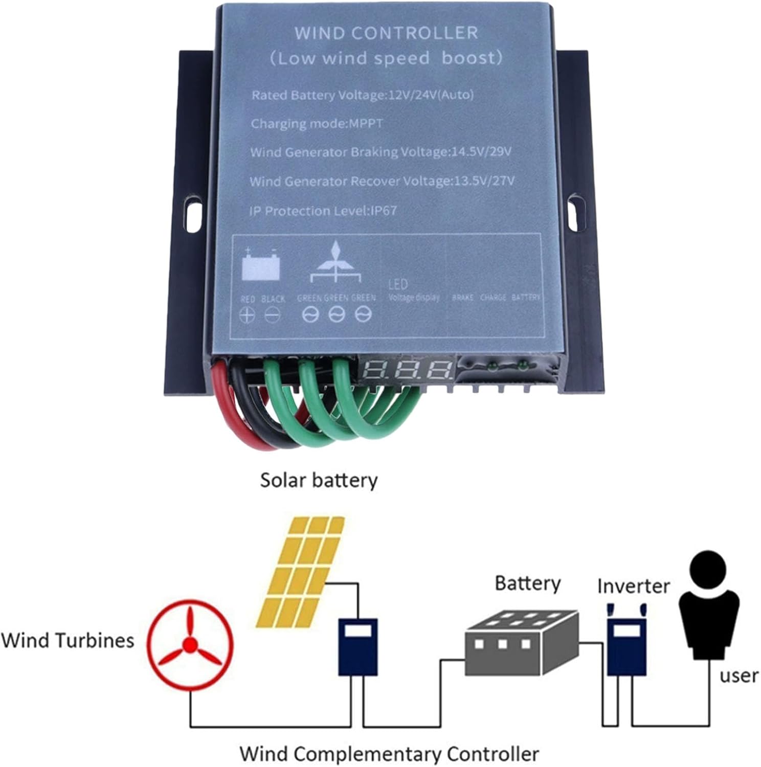 10A-40A 10000W Small Regulator for Wind Turbine Generator Windmill Alternator Battery Charger,12V 24V 48V MPPT Charge Controller