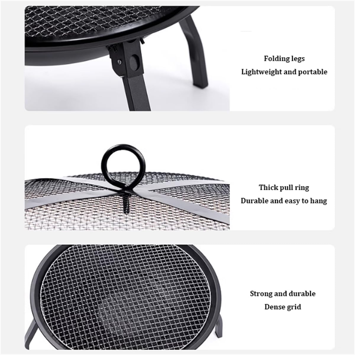 Folding Outdoor Fire Pit Bowl, Wood Burning Firepit BBQ Grill,Outdoor Garden Patio Heater,Metal BBQ Firepit Stove Backyard Garden Fireplace,Outdoor Heating,Round Table & BBQ