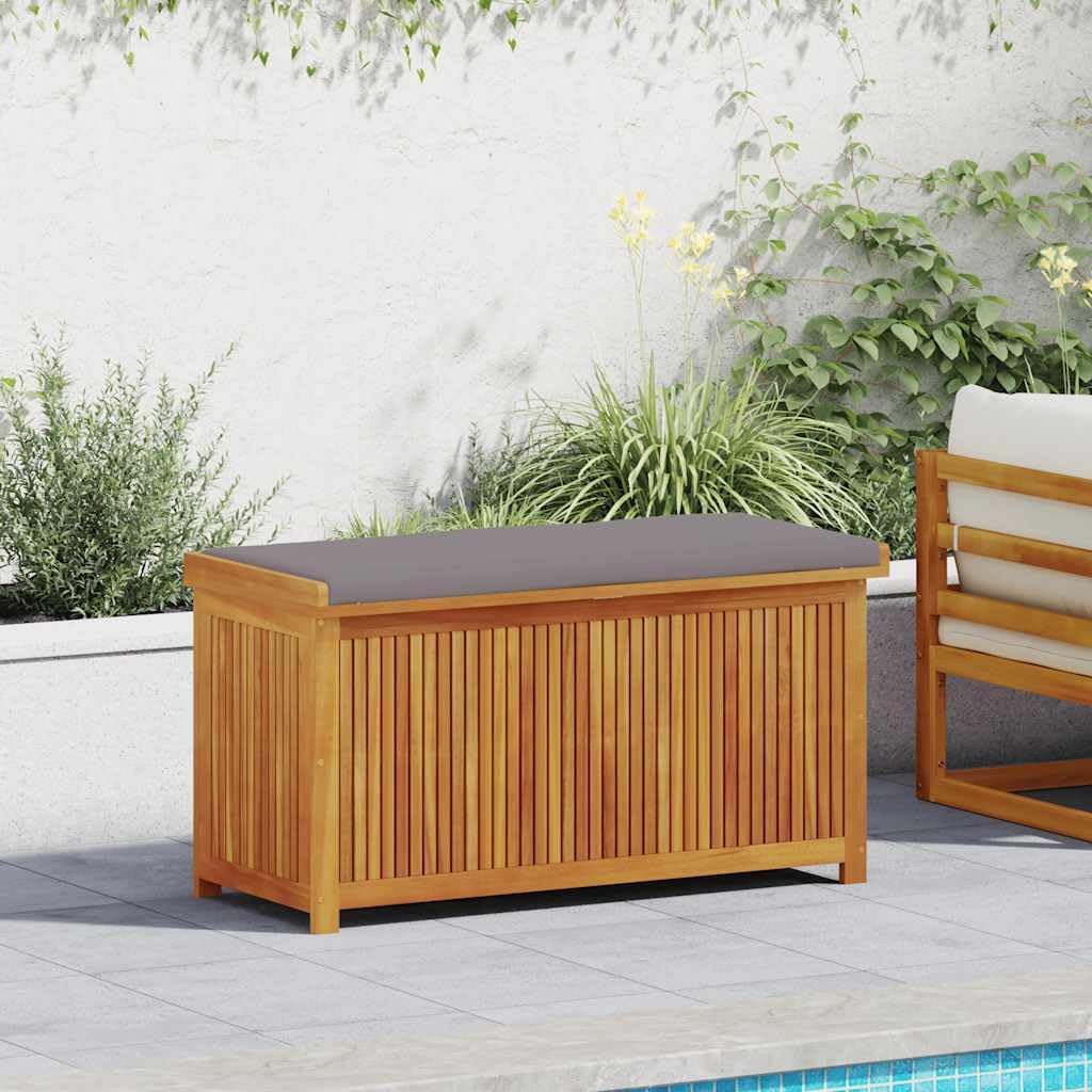 Large Dark Grey Solid Acacia Wood Cushion Box for Outdoor Patio Storage, Deck, Garden Furniture, Pool Accessories