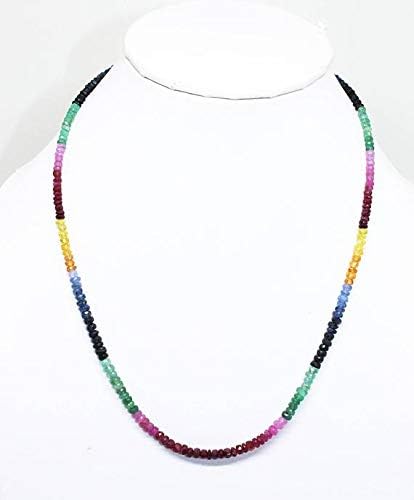 natural 18'' 52 carat rondelle shape multi color precious ruby sapphire emerald gemstone faceted rondelle beads necklace size 3-3.5 mm.