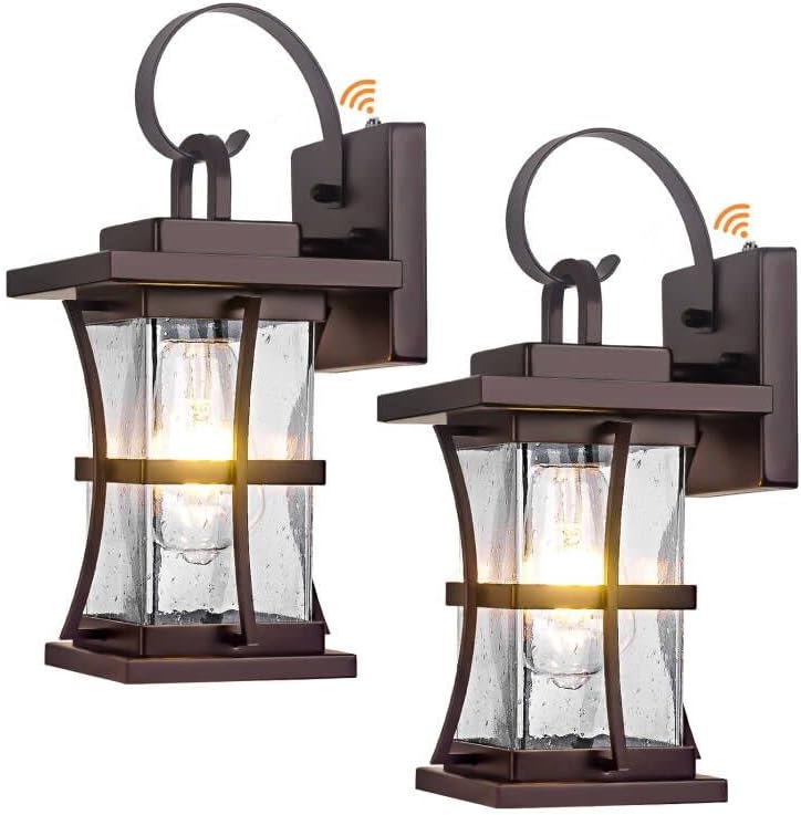 2-Pack Dusk to Dawn Outdoor Lighting - Oil Rubbed Bronze Exterior Porch Light Fixtures Wall Mount, 100% Anti-Rust Brown Outside Wall Sconce, Waterproof Dusk to Dawn Wall Lights for House Garage
