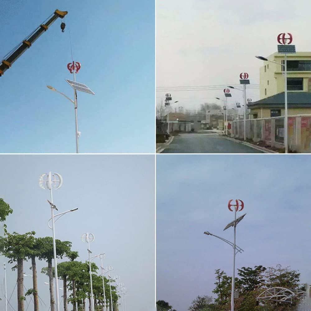 100W Vertical Axis Small Wind Turbine, Red Lantern Type Wind Turbine Generator, 5 Blades Wind Energy Generator