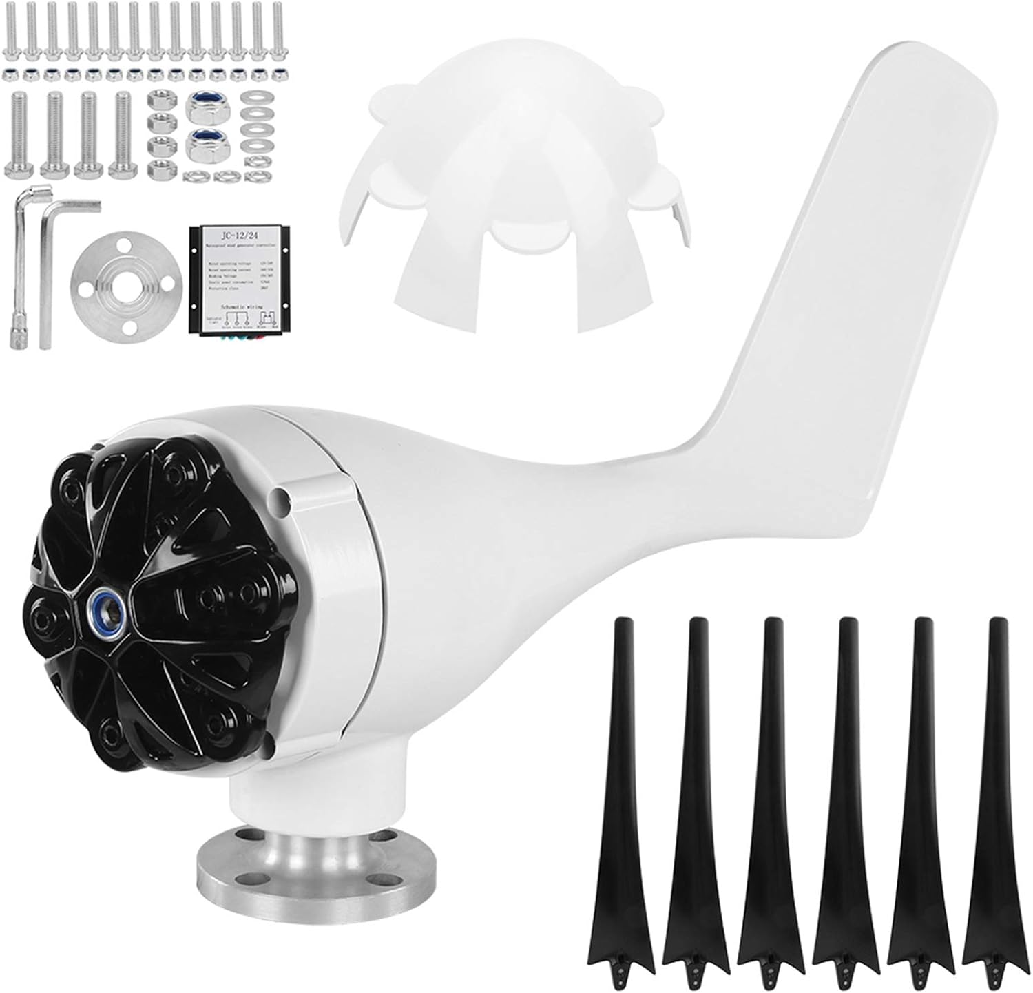 800W Windmill Turbines Generator Small 6 Blade Wind Industrial Machinery Equipment for Marine Home Charging (Black 24V)