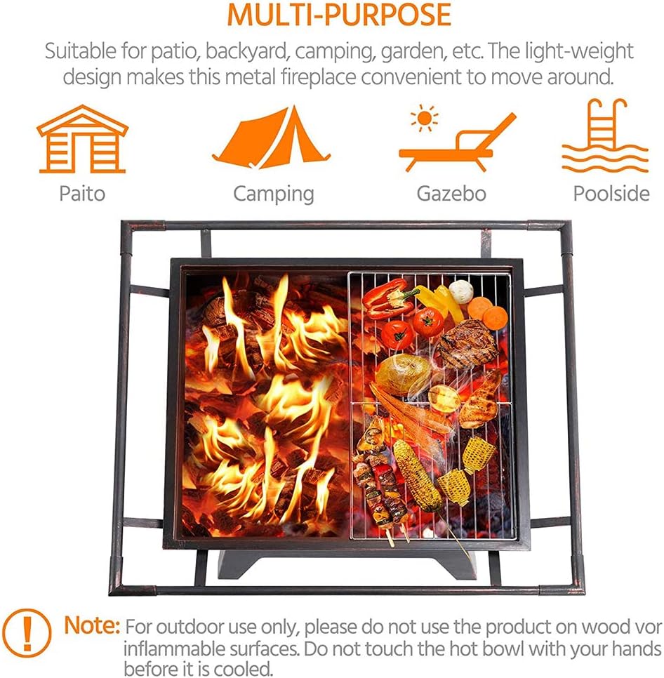 Portable Outdoor Fire Pits,32 Inch Wood Burning BBQ Fire Bowl,with Spark Screen Poker Waterproof Cover Patio Garden Fire Pit