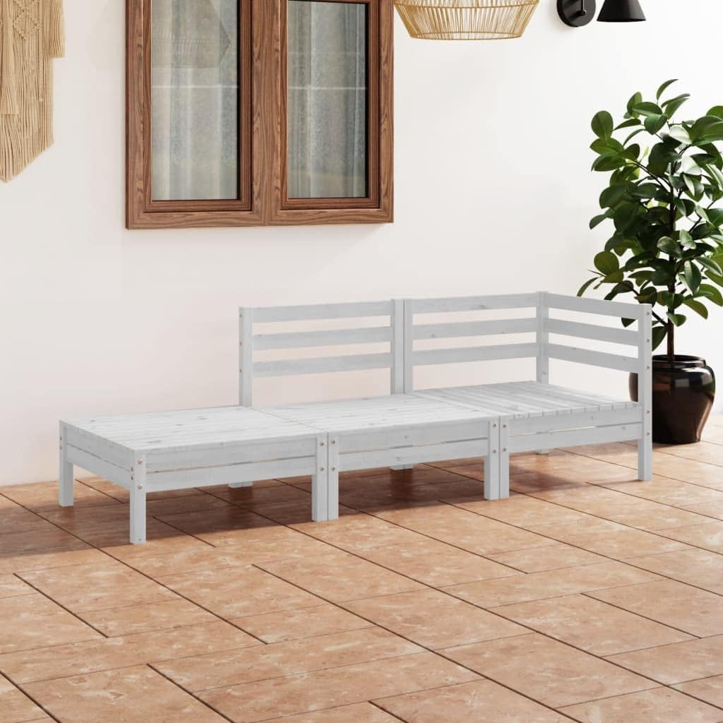 3 Piece Patio Lounge Set White Solid Wood Pine Garden Furniture