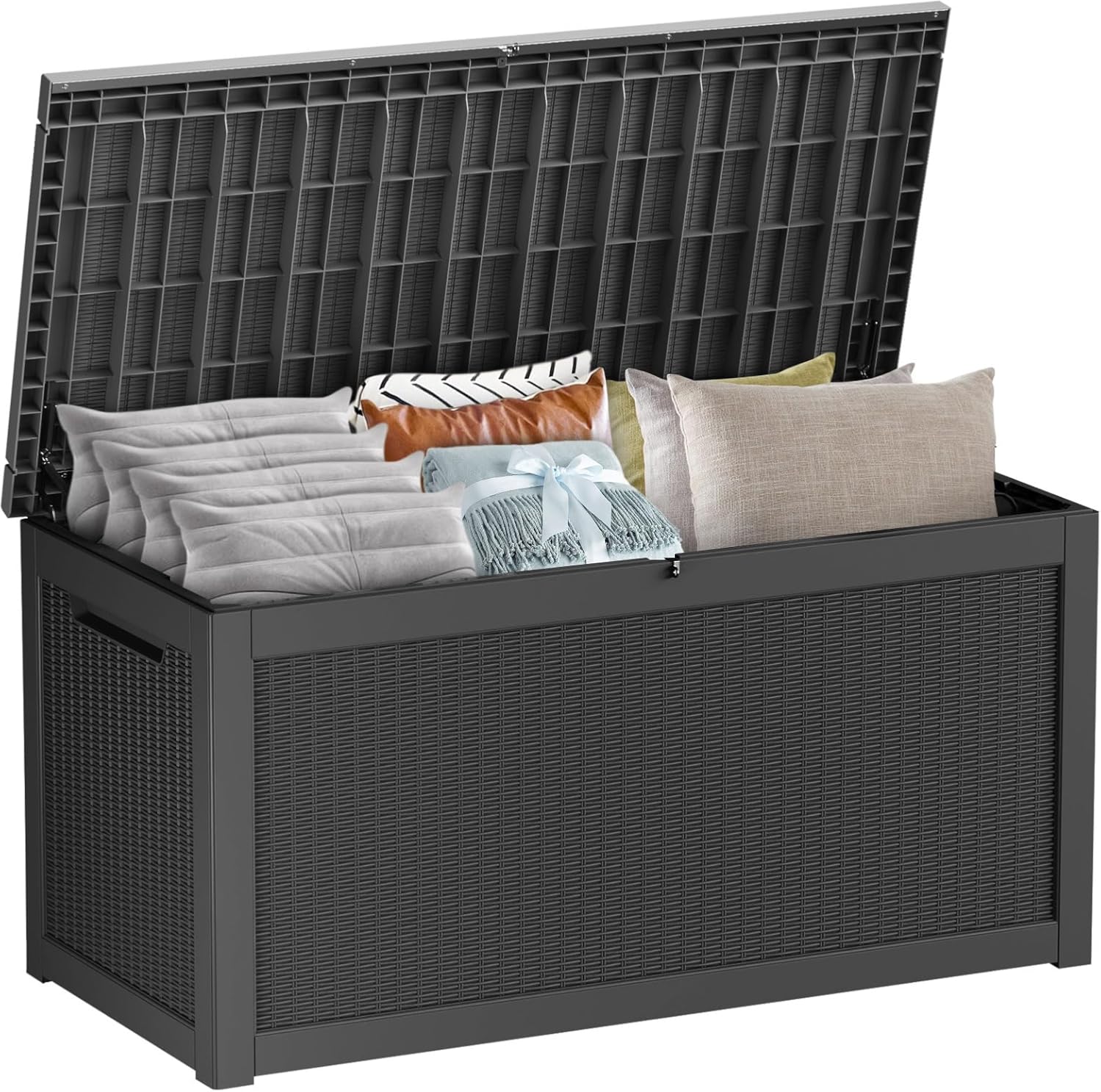 TARKARI 320 Gallon Outdoor Storage Box Waterproof, Resin Deck Boxes with Lockable Lid & UV-Resistant for Patio, Pool, Garden Furniture Cushions & Accessories, Black