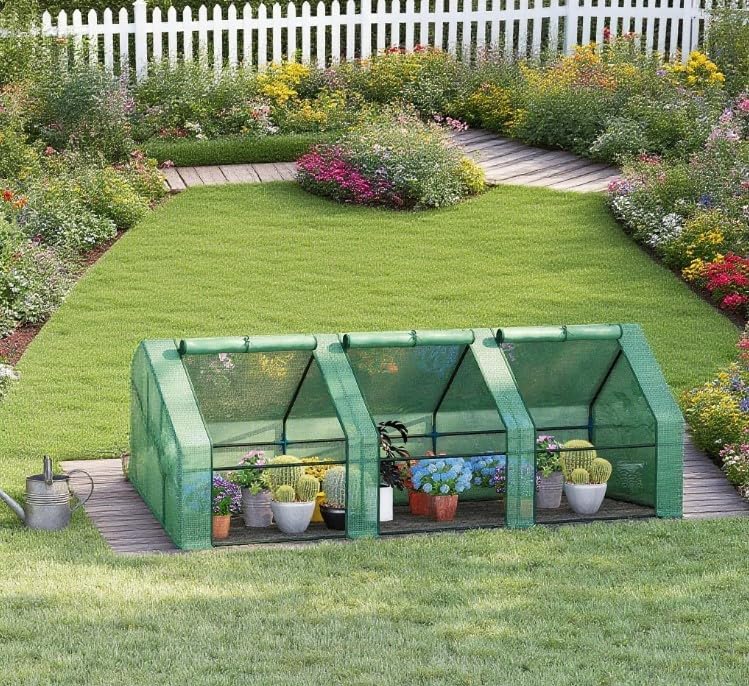 Walk-in Greenhouses Kit for Outdoors - Winter Greenhouse Plastic Outdoor Greenhouse with Steel Frame, Portable Garden House for Plant Protection,Green