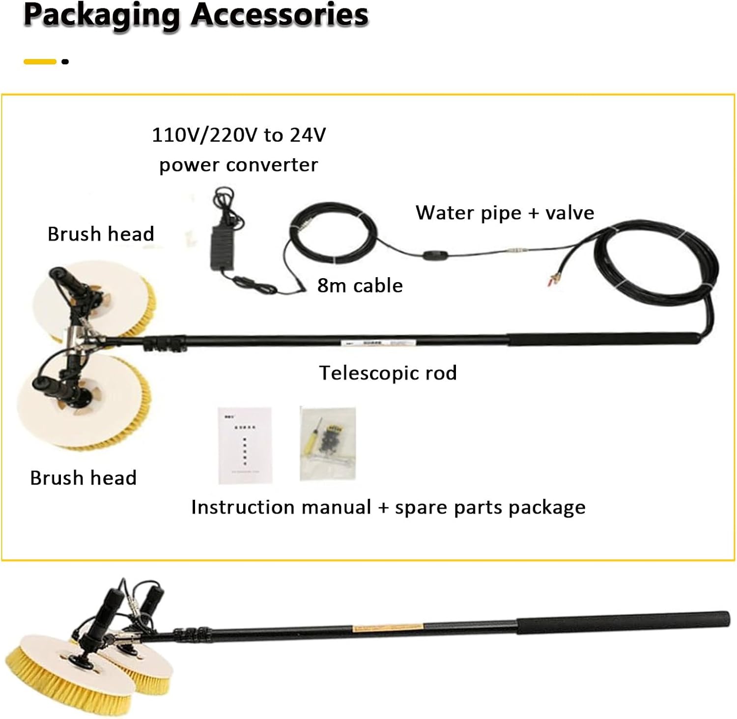 Solar Panel Cleaning Tool, Solar Panel Cleaning Brush and Pole Water Fed Pole Kit, Double Head Automatic Window Glass Washing Equipment for Household & Outdoor,Mains-Version-5.5m