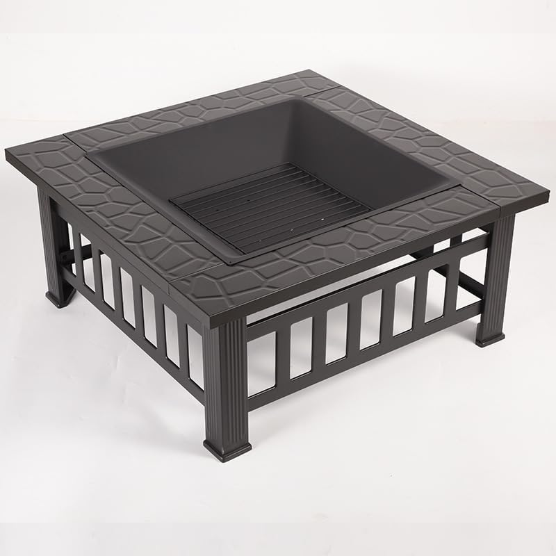Outdoor Fireplaces Outdoor Metal Wood Burning Square Fire Pit Portable Garden Courtyard Bowl Spark Screen Cover Fire Pits
