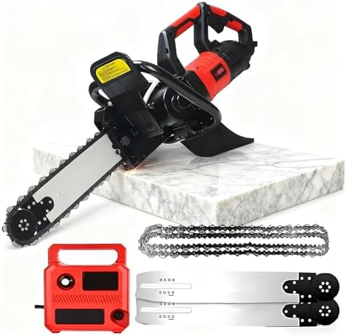 Powerful Electric Concrete Chainsaw - 9800W Handheld Diamond Cutter with Water Supply & Dust Suppression, 350mm/480mm Cutting Depth, Includes 2 Diamond Chains & Guide Plates