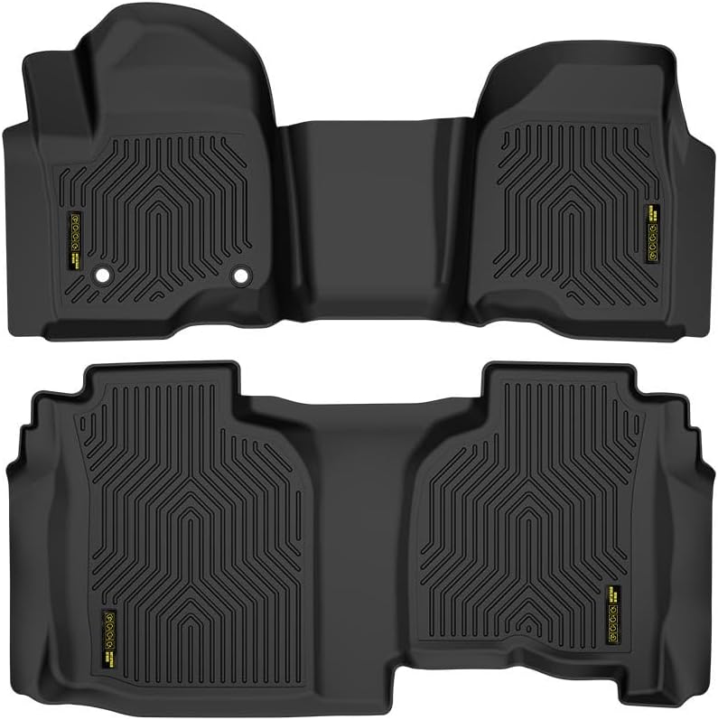 TPE Floor Mats Fit Chevy Silverado/GMC Sierra 1500 Double Cab 2019-2024 1st and 2nd Row Truck Accessories Cargo Liners All Weather Protection 2PCS