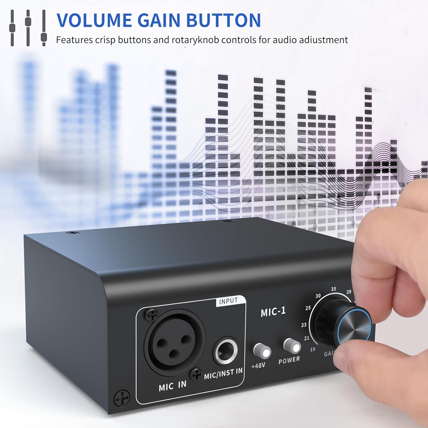 XTUGA XIC1 Microphone Preamp for Dynamic and Condenser Microphones Booster with 2 Input Max 75db Gain 48V Phantom Power XLR Output