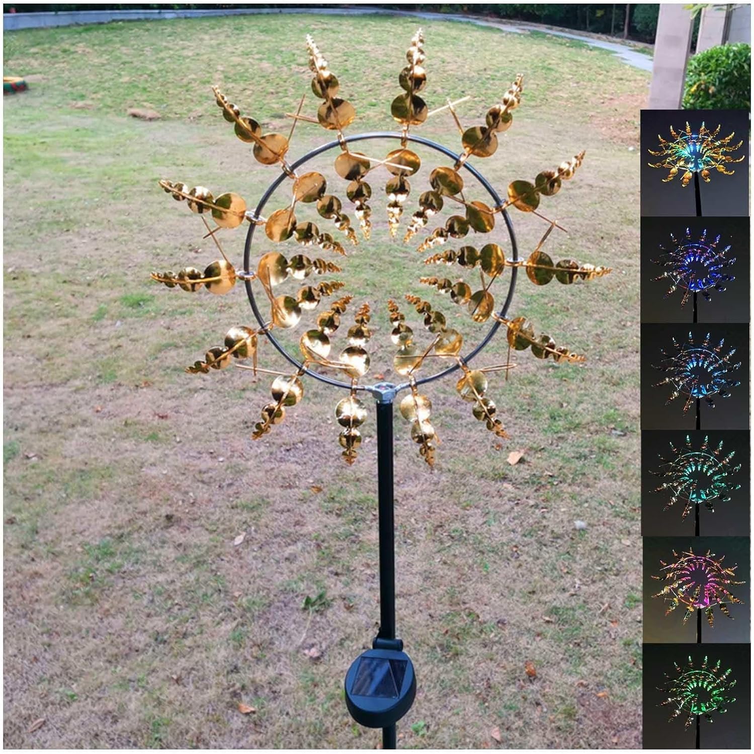 Solar Magic Windmill, Metal Windmill Spinner 3D Wind Powered, 13.4 x 71in Kinetic Spinner,Gold